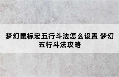 梦幻鼠标宏五行斗法怎么设置 梦幻五行斗法攻略